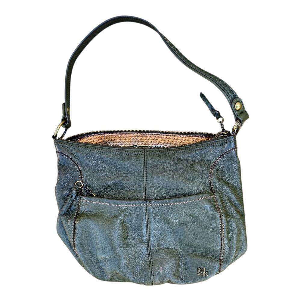 The Sak Green Leather Hobo Shoulder Bag Olive Slouchy Purse Read Description
